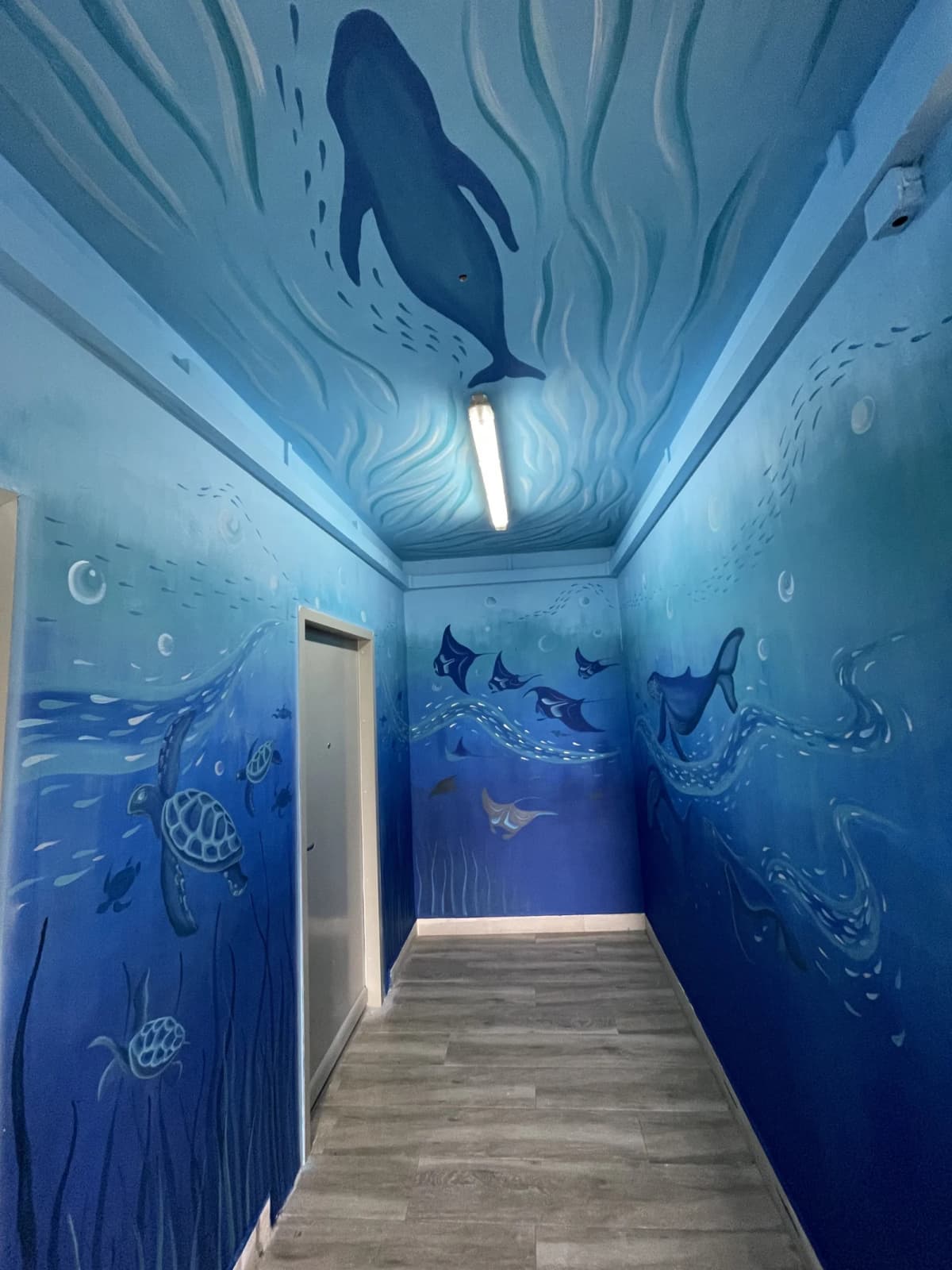Fresque murale couloir thème océan à La Réunion