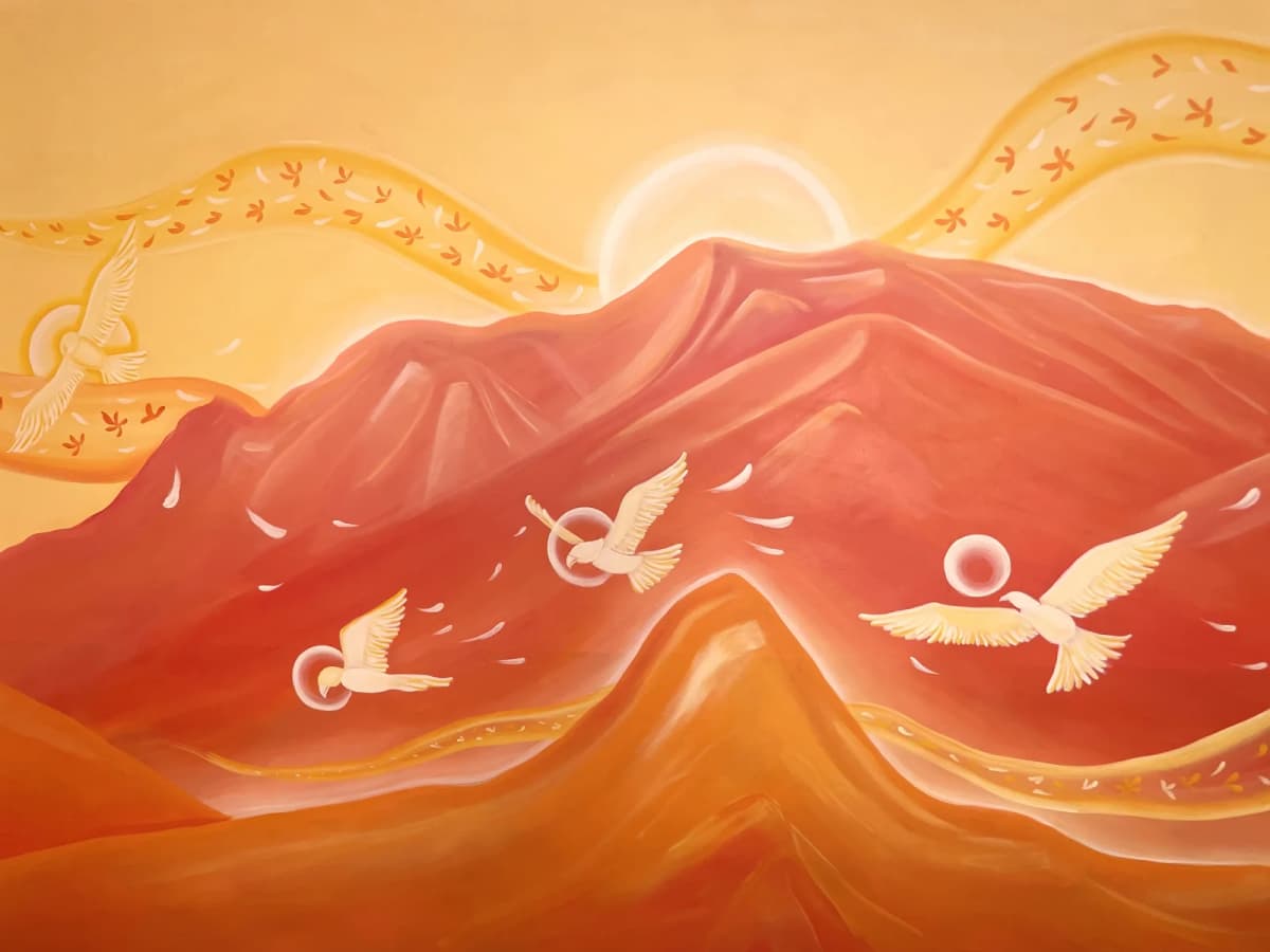 Fresque murale oiseau tropical peinte par Lusea à La Réunion