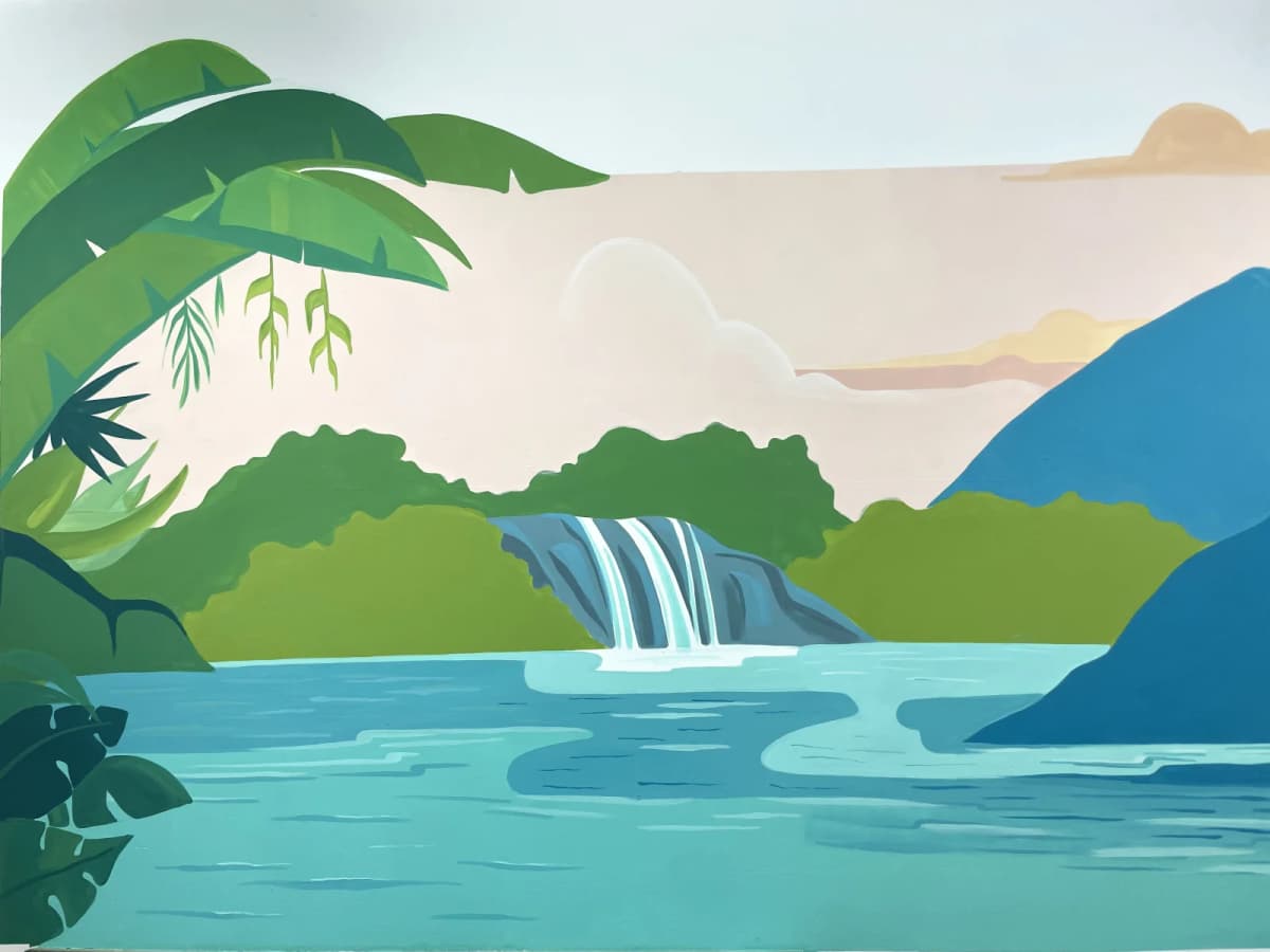Détail fresque murale végétation tropicale par Lusea